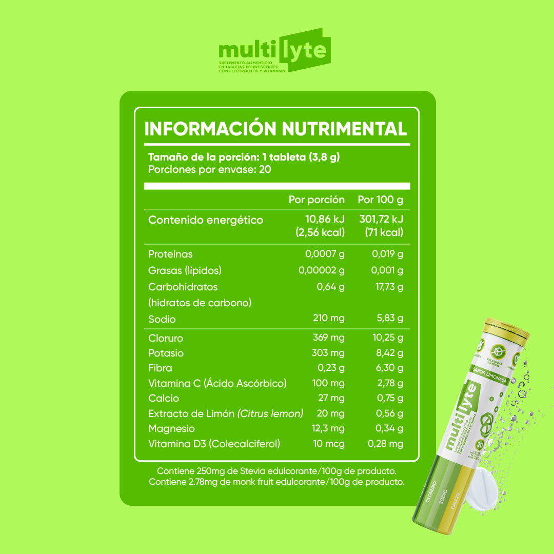 Multilyte Electrólitos Limonada 20 tab