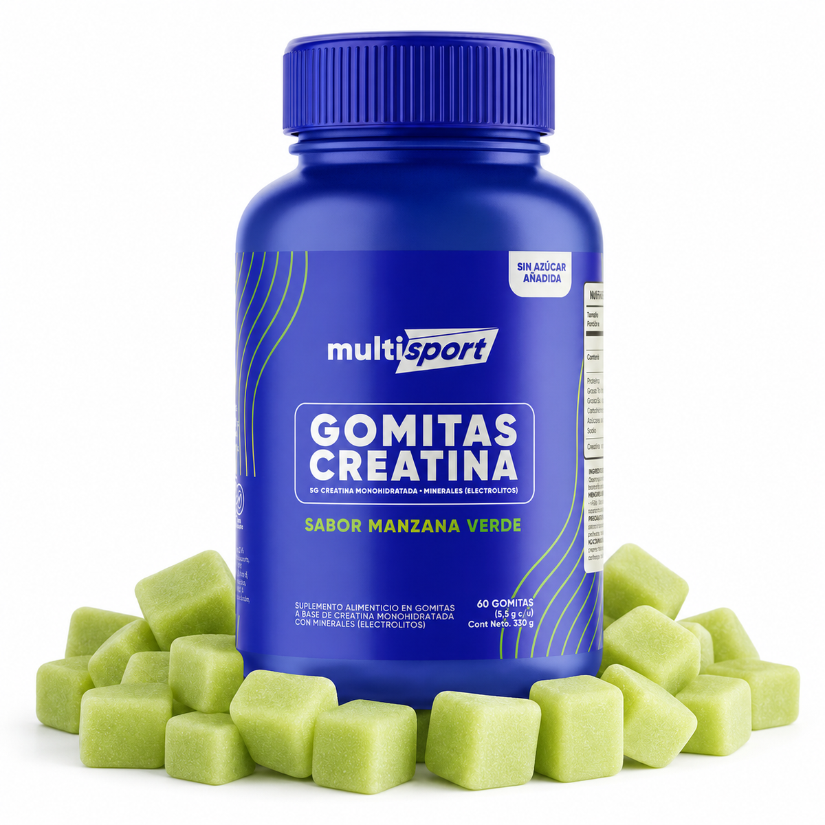 MultiSport Creatine Gummies - Creatina Monohidratada, Manzana Verde - 60 gomitas