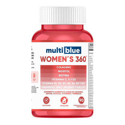 Multiblue Women's 360 90 Cápsulas | Colágeno, Inositol y Biotina